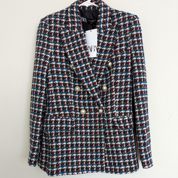 Tweed Blazer Zara Jacket With Pearl Buttons Zara Women's Black